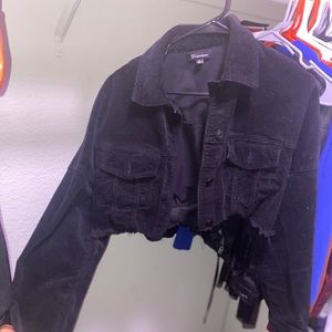 Distressed crop jacket